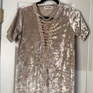 Champagne crushed velvet lace up tee